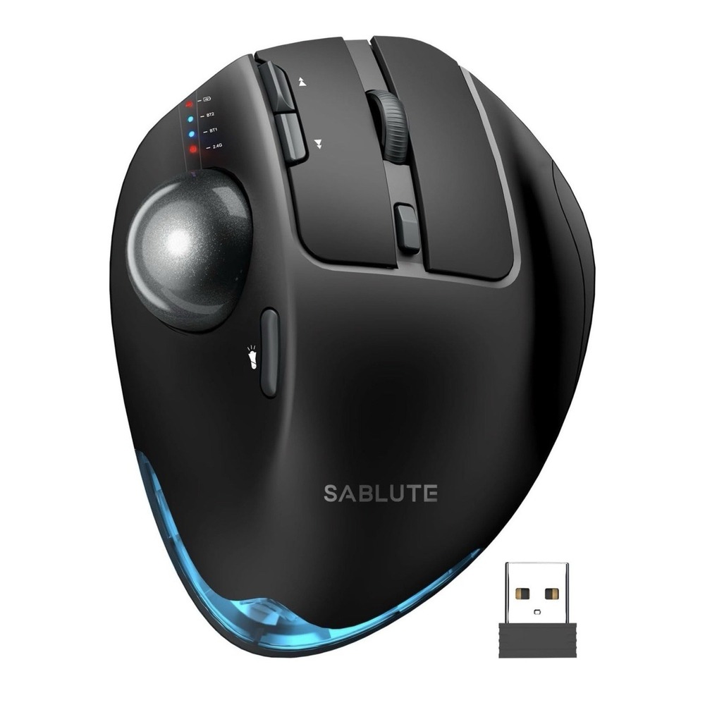 SABLUTE MAM1 Pro Ergonomic Wireless Trackball Mouse 0/18° Angle Bluetooth